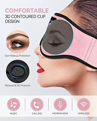 MUSICOZY 3D Bluetooth Sleep Mask with HD Stereo Sound, Wireless Sleep Headphones for Side Sleepers, Music Headband Eye Mask for Sleeping, Relaxation, Travel, Yoga, Cool Gadgets for Women Mom Girls - 2