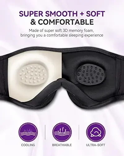 MUSICOZY 3D Bluetooth Sleep Mask with HD Stereo Sound, Wireless Sleep Headphones for Side Sleepers, Music Headband Eye Mask for Sleeping, Relaxation, Travel, Yoga, Cool Gadgets for Women Mom Girls - 10