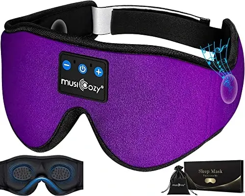 MUSICOZY 3D Bluetooth Sleep Mask with HD Stereo Sound, Wireless Sleep Headphones for Side Sleepers, Music Headband Eye Mask for Sleeping, Relaxation, Travel, Yoga, Cool Gadgets for Women Mom Girls - MUSICOZY