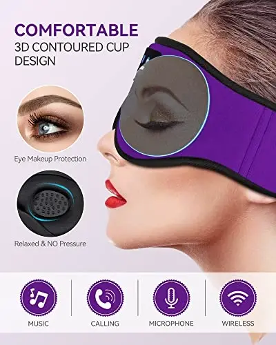 MUSICOZY 3D Bluetooth Sleep Mask with HD Stereo Sound, Wireless Sleep Headphones for Side Sleepers, Music Headband Eye Mask for Sleeping, Relaxation, Travel, Yoga, Cool Gadgets for Women Mom Girls - 2