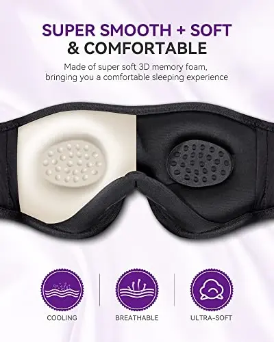 MUSICOZY 3D Bluetooth Sleep Mask with HD Stereo Sound, Wireless Sleep Headphones for Side Sleepers, Music Headband Eye Mask for Sleeping, Relaxation, Travel, Yoga, Cool Gadgets for Women Mom Girls - 3