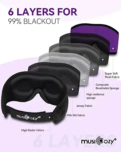 MUSICOZY 3D Bluetooth uyqu niqobi HD Stereo ovoz bilan, yonboshlab uxlaydiganlar uchun simsiz uyqu eshitish vositalari, uxlash uchun musiqa bosh bandi ko'z niqobi, dam olish, sayohat, yoga, ayollar onalar qizlar uchun ajoyib gadjetlar - 8