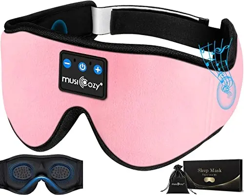 MUSICOZY 3D Bluetooth uyqu niqobi HD stereo ovozli, yonboshlab uxlaydiganlar uchun simsiz uyqu naushniklari, uxlash uchun musiqa bandajli ko'z niqobi, dam olish, sayohat, yoga, ayollar, onalar, qizlar uchun ajoyib gadjetlar - MUSICOZY