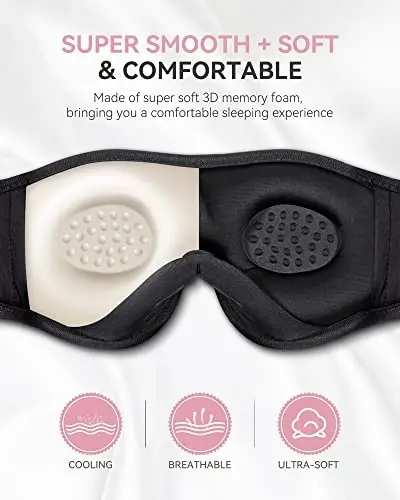 MUSICOZY 3D Bluetooth uyqu niqobi HD stereo ovozli, yonboshlab uxlaydiganlar uchun simsiz uyqu naushniklari, uxlash uchun musiqa bandajli ko'z niqobi, dam olish, sayohat, yoga, ayollar, onalar, qizlar uchun ajoyib gadjetlar - 3