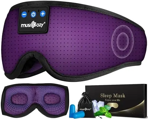 MUSICOZY 3D Sleep Headphones Mask Sleeping Headphones for Side Sleepers Eye Mask, Wireless Bluetooth Headband Headphones Cool Gadgets Unique Gifts(Purple) - 1