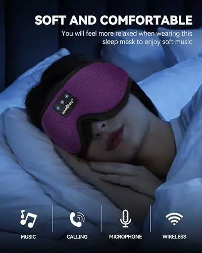 MUSICOZY 3D Sleep Headphones Mask Sleeping Headphones for Side Sleepers Eye Mask, Wireless Bluetooth Headband Headphones Cool Gadgets Unique Gifts(Purple) - 2
