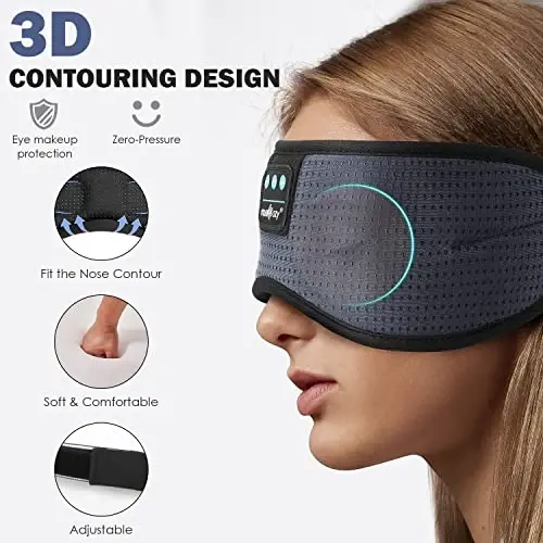 MUSICOZY 8 ta tinchlantiruvchi tovush va 3D simsiz uyqu naushniklari bilan Bluetooth uyqu maskasi, Yoga sayohati ofisida dam olish uchun Bluetooth uyqu naushniklari, Texnik gadjet sovg'alari, kulrang - MUSICOZY (1)