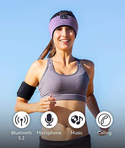 MUSICOZY Bluetooth 5.2 Headband Sleep Headphones Headband Headphones Sports Wireless Music Earphones Eye Mask Earbuds for Side Sleepers Workout Running Travel Yoga Office Gifts Mom Women - 3