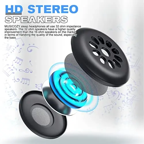 MUSICOZY Sleep Headphones, Bluetooth 5.4 Sleep Mask Headband Headphones Sleeping Eye Mask, Wireless Music Earbuds Earphones with HD Ultra-Thin Stereo Speakers for Side Sleepers Men Women - 5
