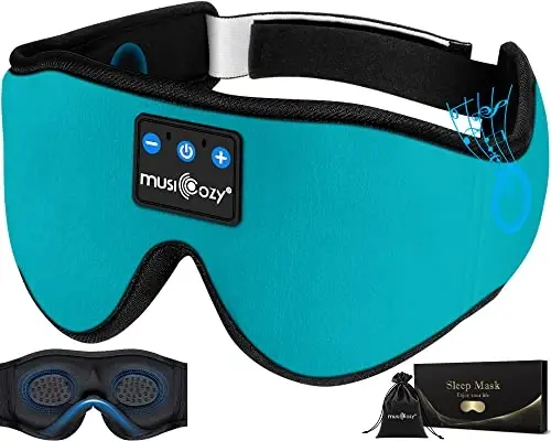 MUSICOZY Sleep Headphones 3D Bluetooth 5.4 Headband Sleep Mask, Wireless Sleeping Headphones Music Earbuds Eye Mask for Side Sleepers Travel with Speakers Cool Gadgets Gifts - MUSICOZY