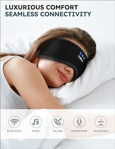 MUSICOZY Sleep Headphones, Bluetooth 5.2 Sleep Mask Headband Headphones Sleeping Eye Mask, Wireless Music Earbuds Earphones with HD Headphones Ultra-Thin Stereo Speakers for Side Sleepers Men Women - 2