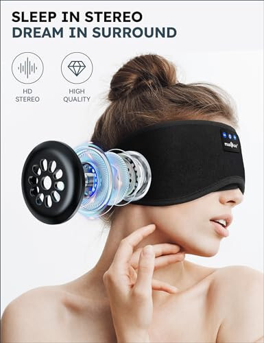 MUSICOZY Sleep Headphones, Bluetooth 5.2 Sleep Mask Headband Headphones Sleeping Eye Mask, Wireless Music Earbuds Earphones with HD Headphones Ultra-Thin Stereo Speakers for Side Sleepers Men Women - 4