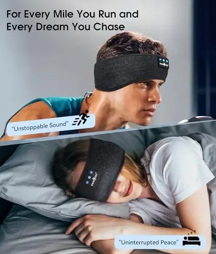 MUSICOZY Sleep Headphones Bluetooth 5.4 Headband, Wireless Earphones Music Sleep Earbuds Sleeping Eye Mask with HD Stereo Speakers for Workout Running Travel Yoga, Ideal Gifts (Black) - 2