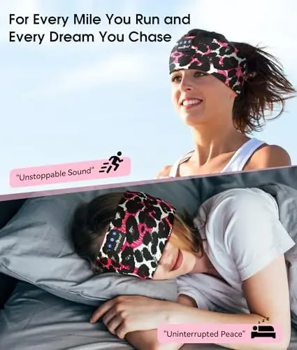 MUSICOZY Sleep Headphones Bluetooth 5.4 Headband, Wireless Earphones Music Sleep Earbuds Sleeping Eye Mask with HD Stereo Speakers for Workout Running Travel Yoga, Ideal Gifts (Black Red Lip) - 2