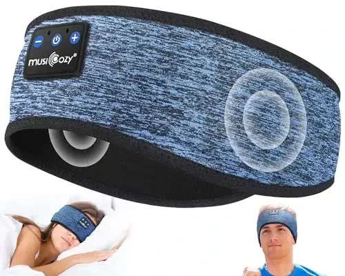 MUSICOZY Sleep Headphones Bluetooth 5.4 Headband, Wireless Earphones Music Sleep Earbuds Sleeping Eye Mask with HD Stereo Speakers for Workout Running Travel Yoga, Ideal Gifts (Blue) 