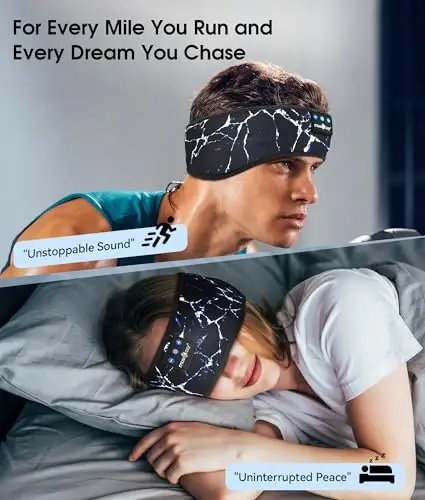 MUSICOZY Sleep Headphones Bluetooth 5.4 Headband, Wireless Earphones Music Sleep Earbuds Sleeping Eye Mask with HD Stereo Speakers for Workout Running Travel Yoga, Ideal Gifts (Marbling Black) - 2