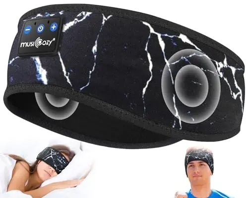 MUSICOZY Sleep Headphones Bluetooth 5.4 Headband, Wireless Earphones Music Sleep Earbuds Sleeping Eye Mask with HD Stereo Speakers for Workout Running Travel Yoga, Ideal Gifts (Marbling Black) - MUSICOZY