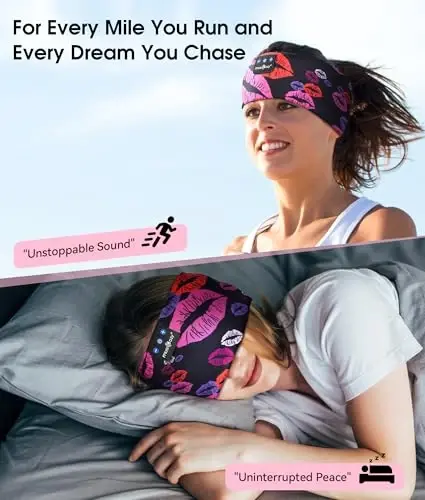 MUSICOZY Sleep Headphones Bluetooth 5.4 Headband, Wireless Earphones Music Sleep Earbuds Sleeping Eye Mask with HD Stereo Speakers for Workout Running Travel Yoga, Ideal Gifts (Rainbow Lip) - MUSICOZY (1)