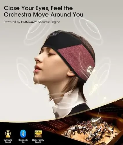 MUSICOZY Sleep Headphones Bluetooth 5.4 Headband, Wireless Earphones Music Sleep Earbuds Sleeping Eye Mask with HD Stereo Speakers for Workout Running Travel Yoga, Ideal Gifts (Red & Black) - 4