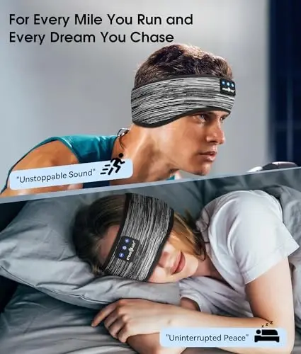 MUSICOZY Sleep Headphones Bluetooth 5.4 Headband, Wireless Earphones Music Sleep Earbuds Sleeping Eye Mask with HD Stereo Speakers for Workout Running Travel Yoga, Ideal Gifts (Stripped Gray) - 2