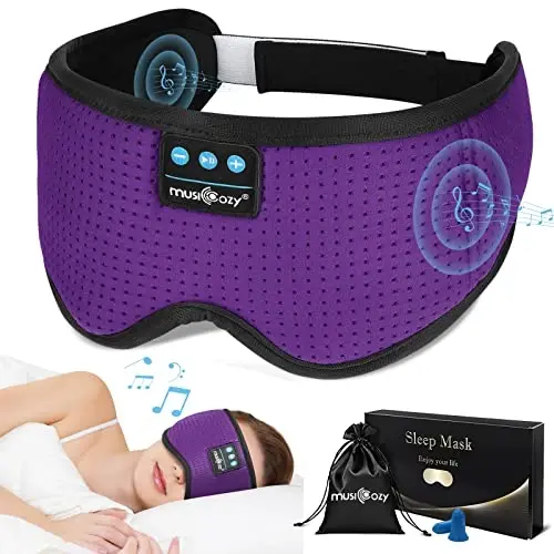 MUSICOZY Sleep Headphones, Bluetooth 5.4 Sleep Mask Headband Headphones Sleeping Eye Mask, Wireless Music Earbuds Earphones with HD Stereo Speakers Cool Gadgets Gifts (Lavender Purple) - MUSICOZY