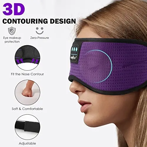 MUSICOZY Sleep Headphones, Bluetooth 5.4 Sleep Mask Headband Headphones Sleeping Eye Mask, Wireless Music Earbuds Earphones with HD Stereo Speakers Cool Gadgets Gifts (Lavender Purple) - 2