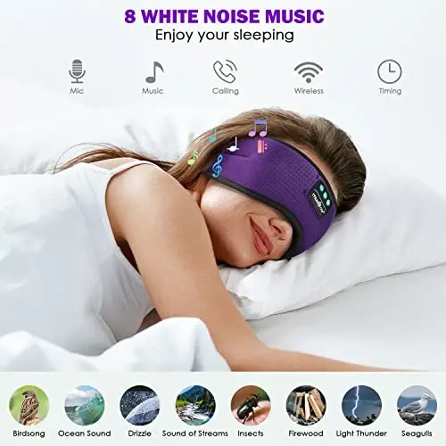MUSICOZY Sleep Headphones, Bluetooth 5.4 Sleep Mask Headband Headphones Sleeping Eye Mask, Wireless Music Earbuds Earphones with HD Stereo Speakers Cool Gadgets Gifts (Lavender Purple) - 3