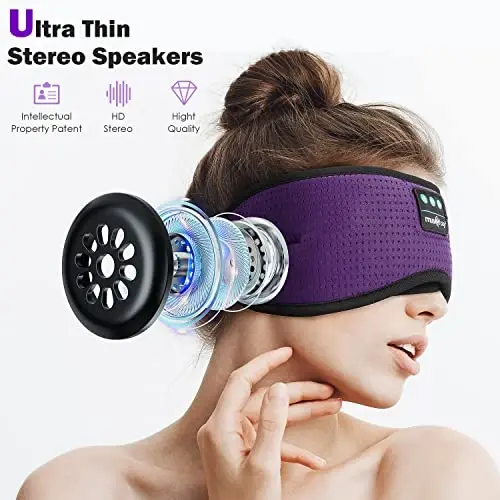 MUSICOZY Sleep Headphones, Bluetooth 5.4 Sleep Mask Headband Headphones Sleeping Eye Mask, Wireless Music Earbuds Earphones with HD Stereo Speakers Cool Gadgets Gifts (Lavender Purple) - 5