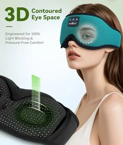MUSICOZY Sleep Headphones Breathable Bluetooth Headband 3D Sleeping Headphones, Wireless Music Eye Mask Sleep Earbuds for Side Sleeper Women,Men Office Air Travel Cool Tech Gadgets Unique Gifts Green - 4
