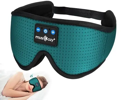 MUSICOZY Sleep Headphones Breathable Bluetooth Headband 3D Sleeping Headphones, Wireless Music Eye Mask Sleep Earbuds for Side Sleeper Women,Men Office Air Travel Cool Tech Gadgets Unique Gifts Green - 1