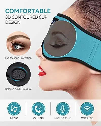 MUSICOZY Sleep Headphones 3D Bluetooth 5.4 Headband Sleep Mask, Wireless Sleeping Headphones Music Earbuds Eye Mask for Side Sleepers Travel with Speakers Cool Gadgets Gifts - 2