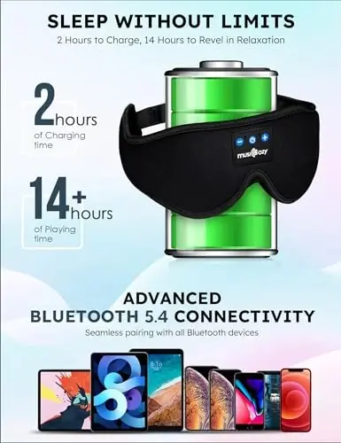 MUSICOZY Sleep Headphones, Bluetooth 5.4 Sleep Mask Headband Headphones Sleeping Eye Mask, Wireless Music Earbuds Earphones with HD Stereo Speakers for Side Sleepers, Cool Gadgets Unique Gift - 3