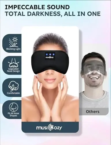 MUSICOZY Sleep Headphones, Bluetooth 5.4 Sleep Mask Headband Headphones Sleeping Eye Mask, Wireless Music Earbuds Earphones with HD Stereo Speakers for Side Sleepers, Cool Gadgets Unique Gift - 5