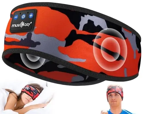 MUSICOZY Sleep Headphones Bluetooth 5.4 Headband, Wireless Earphones Music Sleep Earbuds Sleeping Eye Mask with HD Stereo Speakers for Workout Running Travel Yoga, Ideal Gifts (Black Red) 