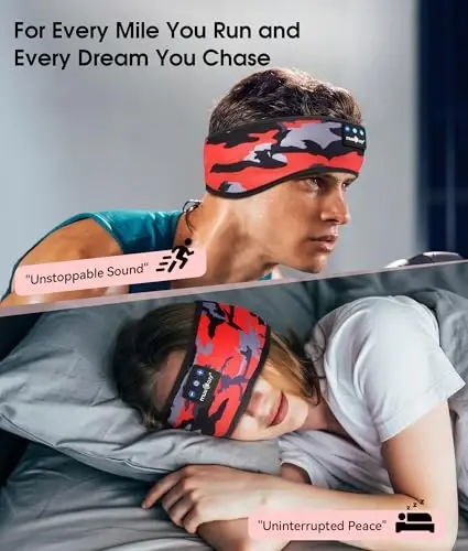 MUSICOZY Sleep Headphones Bluetooth 5.4 Headband, Wireless Earphones Music Sleep Earbuds Sleeping Eye Mask with HD Stereo Speakers for Workout Running Travel Yoga, Ideal Gifts (Black Red) - MUSICOZY (1)