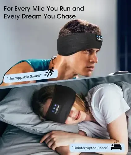 MUSICOZY Sleep Headphones Bluetooth 5.4 Headband, Wireless Earphones Music Sleep Earbuds Sleeping Eye Mask with HD Stereo Speakers for Workout Running Travel Yoga, Ideal Gifts (Double-Sided Black) - 2