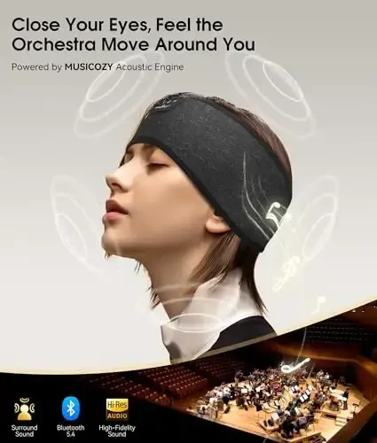 MUSICOZY Sleep Headphones Bluetooth 5.4 Headband, Wireless Earphones Music Sleep Earbuds Sleeping Eye Mask with HD Stereo Speakers for Workout Running Travel Yoga, Ideal Gifts (Double-Sided Black) - 4