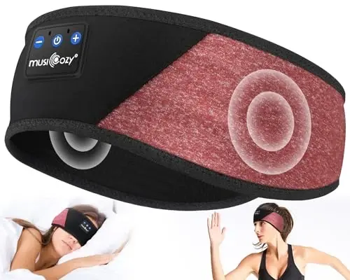 MUSICOZY Sleep Headphones Bluetooth 5.4 Headband, Wireless Earphones Music Sleep Earbuds Sleeping Eye Mask with HD Stereo Speakers for Workout Running Travel Yoga, Ideal Gifts (Red & Black) - MUSICOZY