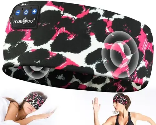 MUSICOZY Sleep Headphones Bluetooth 5.4 Headband, Wireless Earphones Music Sleep Earbuds Sleeping Eye Mask with HD Stereo Speakers for Workout Running Travel Yoga, Ideal Gifts (Black Red Lip) 