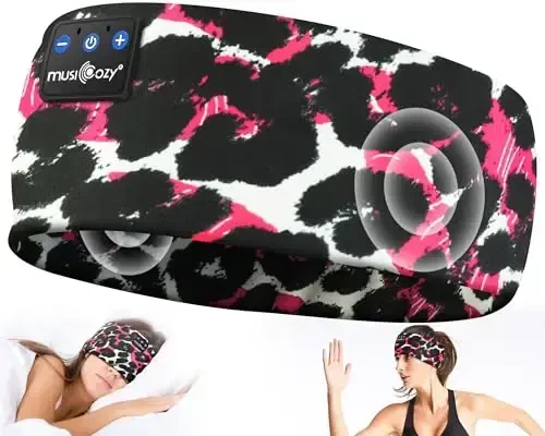 MUSICOZY Sleep Headphones Bluetooth 5.4 Headband, Wireless Earphones Music Sleep Earbuds Sleeping Eye Mask with HD Stereo Speakers for Workout Running Travel Yoga, Ideal Gifts (Black Red Lip) - MUSICOZY