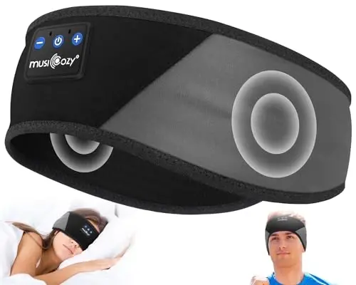 MUSICOZY Sleep Headphones Bluetooth 5.4 Headband, Wireless Earphones Music Sleep Earbuds Sleeping Eye Mask with HD Stereo Speakers for Workout Running Travel Yoga, Ideal Gifts for Women Men - MUSICOZY
