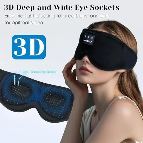 MUSICOZY Sleep Headphones, Bluetooth 5.4 Sleep Mask Headband Headphones Sleeping Eye Mask, Wireless Music Earbuds Earphones with HD Stereo Speakers for Side Sleepers, Cool Gadgets Unique Gift - 2