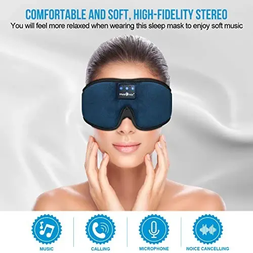 MUSICOZY Sleep Headphones, Bluetooth 5.4 Sleep Mask Headband Headphones Sleeping Eye Mask, Wireless Music Earbuds Earphones with HD Ultra-Thin Stereo Speakers for Side Sleepers Men Women - 2