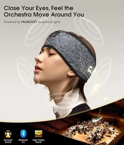 MUSICOZY Sleep Headphones Bluetooth 5.4 Headband, Wireless Earphones Music Sleep Earbuds Sleeping Eye Mask with HD Stereo Speakers for Workout Running Travel Yoga, Ideal Gifts for Women Men - 4