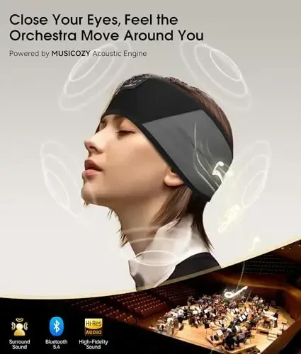 MUSICOZY Uyqu Eshitish vositalari Bluetooth 5.4 Boshbog'i, Simsiz quloqchinlar Musiqa Uyqu quloqchinlari HD Stereo karnayli uyqu ko'zoynagi, Workout Running Travel Yoga uchun ideal sovg'alar ayollar erkaklar uchun - 4