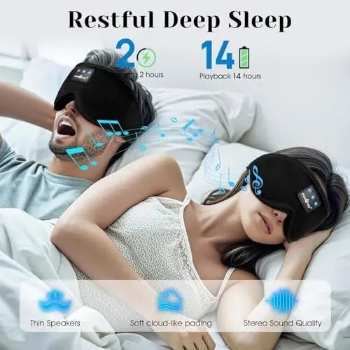 MUSICOZY Uyqu Eshitish vositalari, Bluetooth 5.4 Uyqu Maskasi Bosh bandi Eshitish vositalari Uyqu Ko'z Maskasi, Simsiz Musiqa Quloqchinlari Yonboshlab uxlaydiganlar uchun HD Stereo Dinamiklar bilan, Sovuq Gadjetlar Noyob Sovg'a - 5