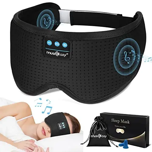 MUSICOZY Uyqu Eshitish vositalari, Bluetooth Uyqu Maskasi Bosh bog'lamli Eshitish vositalari Ko'z Maskasi, Simsiz Musiqa Quloqchinlari HD Ultra Yupqa Stereo Dinamiklar bilan Yonboshlab Uxlash Erkaklar Ayollar uchun - 1