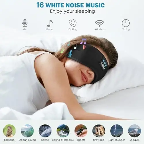 MUSICOZY Uyqu Eshitish vositalari, Bluetooth Uyqu Maskasi Bosh bog'lamli Eshitish vositalari Ko'z Maskasi, Simsiz Musiqa Quloqchinlari HD Ultra Yupqa Stereo Dinamiklar bilan Yonboshlab Uxlash Erkaklar Ayollar uchun - 3