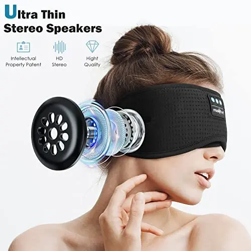 MUSICOZY Uyqu Eshitish vositalari, Bluetooth Uyqu Maskasi Bosh bog'lamli Eshitish vositalari Ko'z Maskasi, Simsiz Musiqa Quloqchinlari HD Ultra Yupqa Stereo Dinamiklar bilan Yonboshlab Uxlash Erkaklar Ayollar uchun - 5