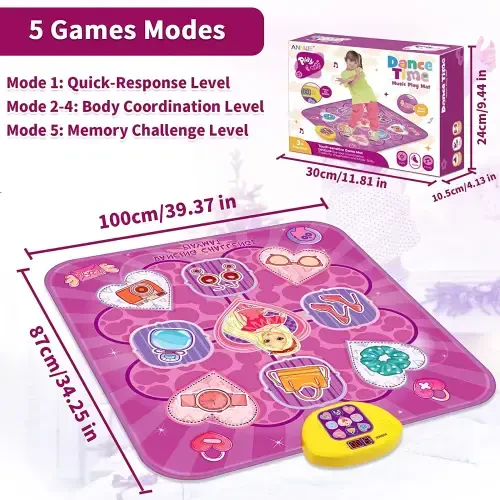 Musiqiy raqs o'yin gilami, LED chiroqlari bilan bolalar elektron raqs maydonchasi o'yinchoq, 5 o'yin rejimi Raqs gilami 3-10 yoshli qizlar uchun tug'ilgan kun sovg'alari (Binafsha) - 5
